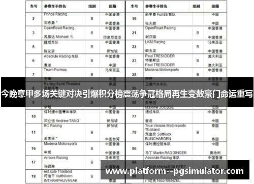 今晚意甲多场关键对决引爆积分榜震荡争冠格局再生变数豪门命运重写